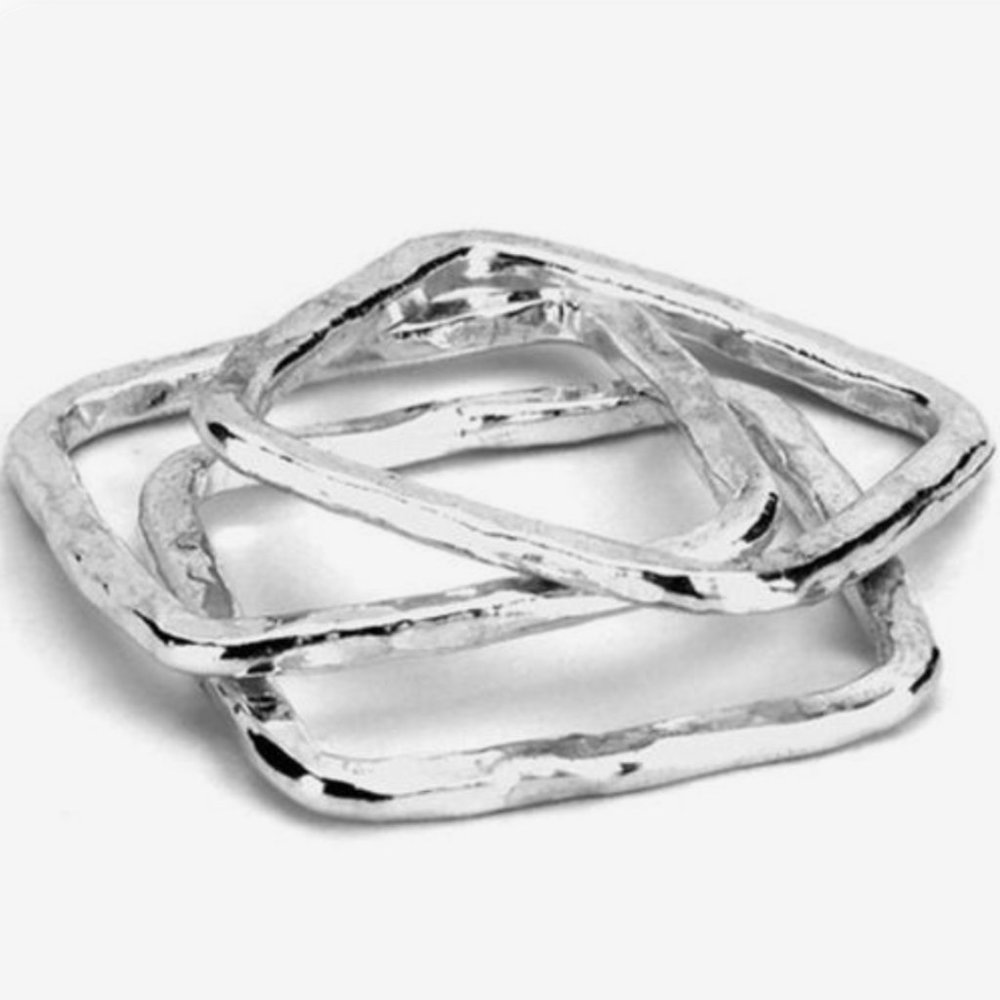 Adina Reyter Vintage Sterling Silver Square Ring Stack - Set of 3 - Size 7